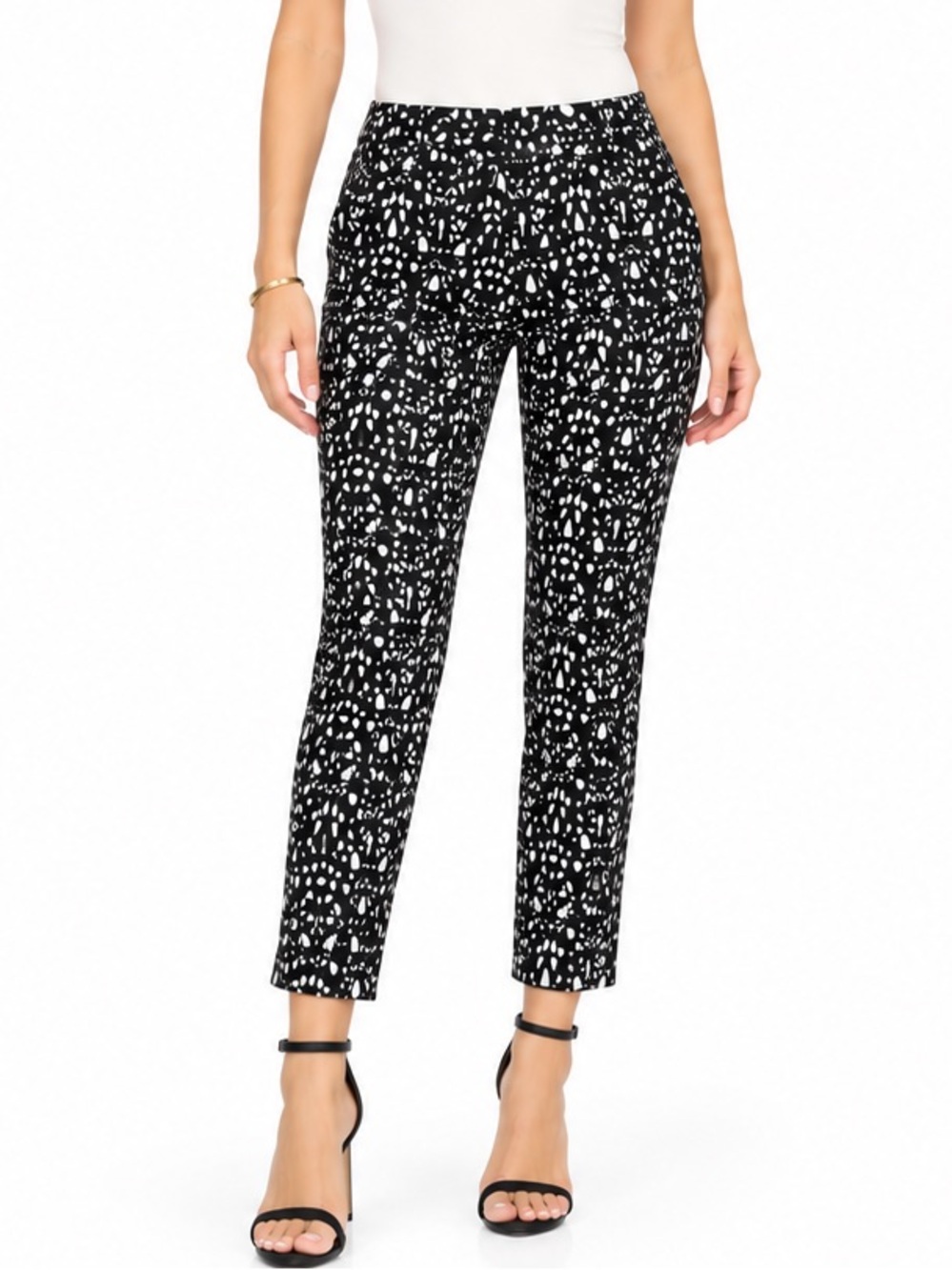 LOFT Marisa 2P Ankle Pants Black White Geometric Print Stretch Career office lux
